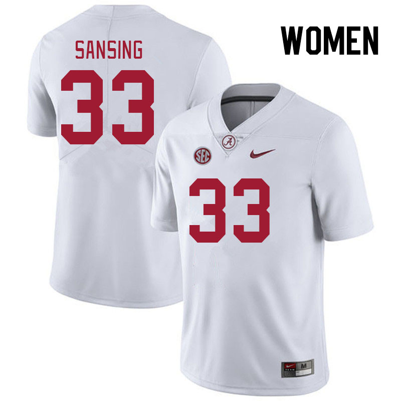 Women #33 Walter Sansing Alabama Crimson Tide College Footabll Jerseys Stitched Sale-White